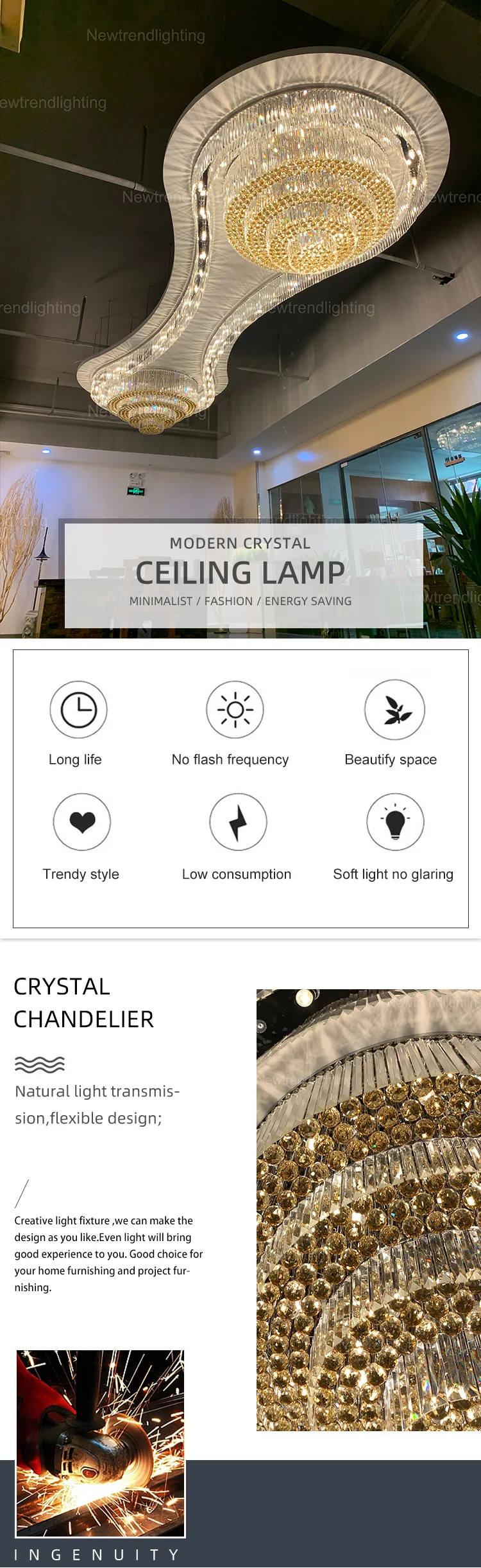 CPL-187 European Design Custom Hotel Villa Staircase Modern Lamps Home Decor Luxury Crystal LED Chandelier supplier