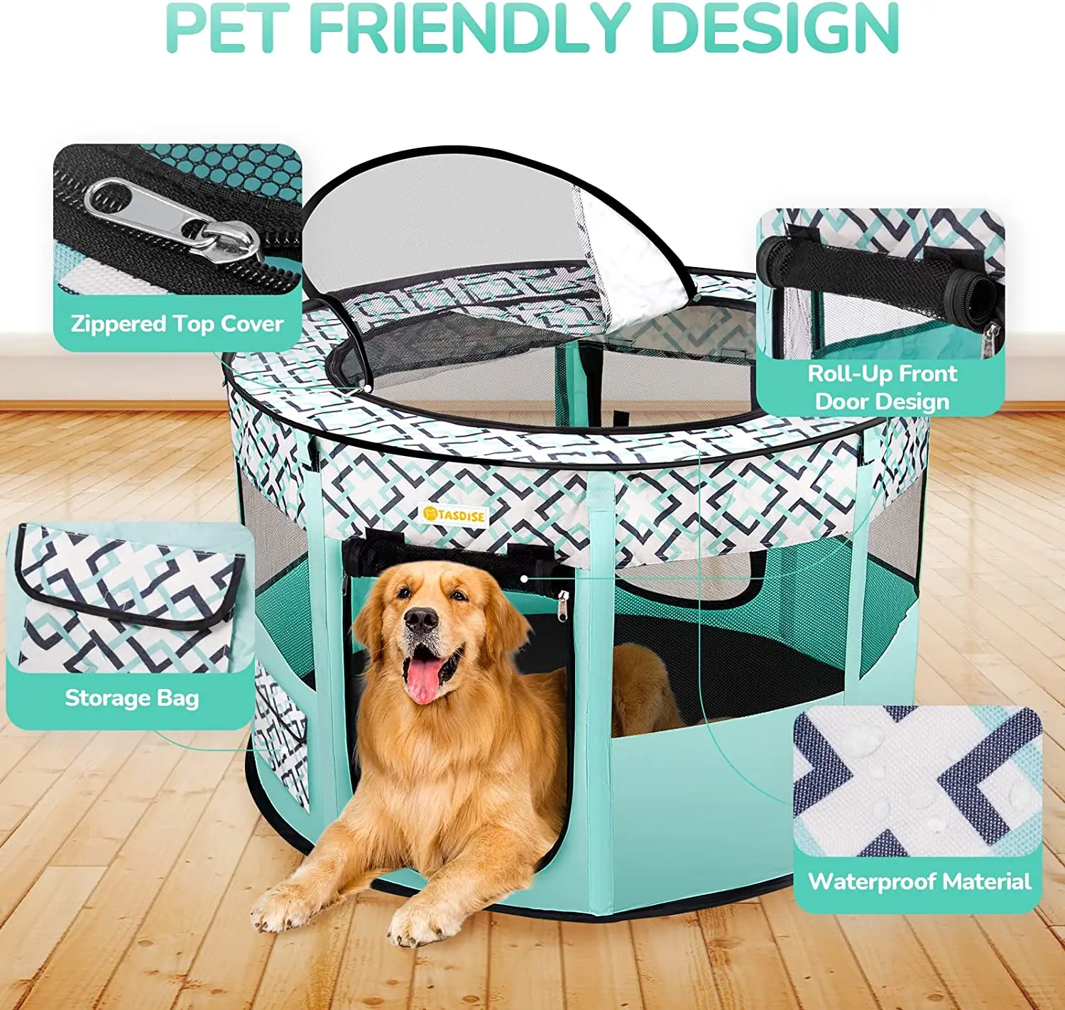 product high quality oxford fabric removable mesh shade cover waterproof portable foldable pet dog playpen suitable for indoor outdoor-48