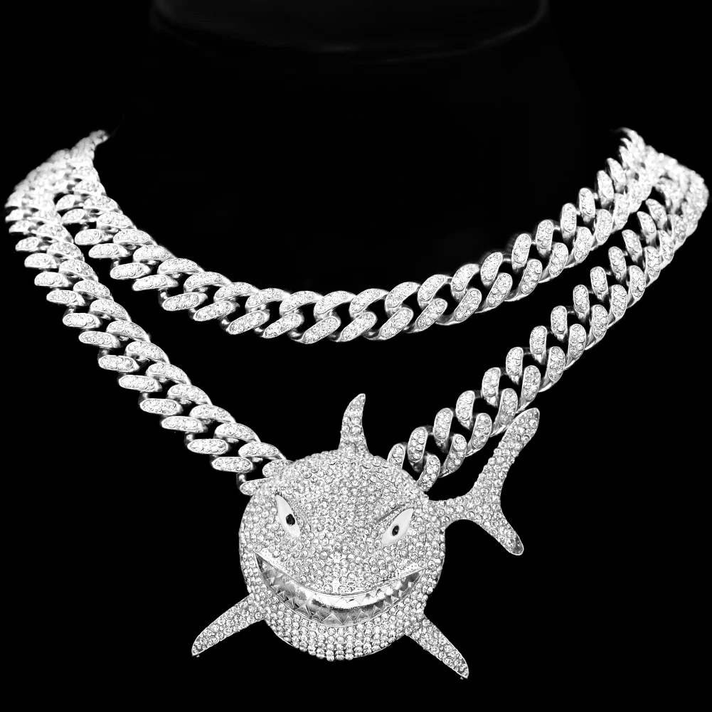 Rapper Iced Out Large Shark Necklace 