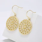 Earrings Pave Cz Gold Plated Classic Zircon Disc Earrings Pave Tennis Cz Gemstone Round Shape Drop Earrings