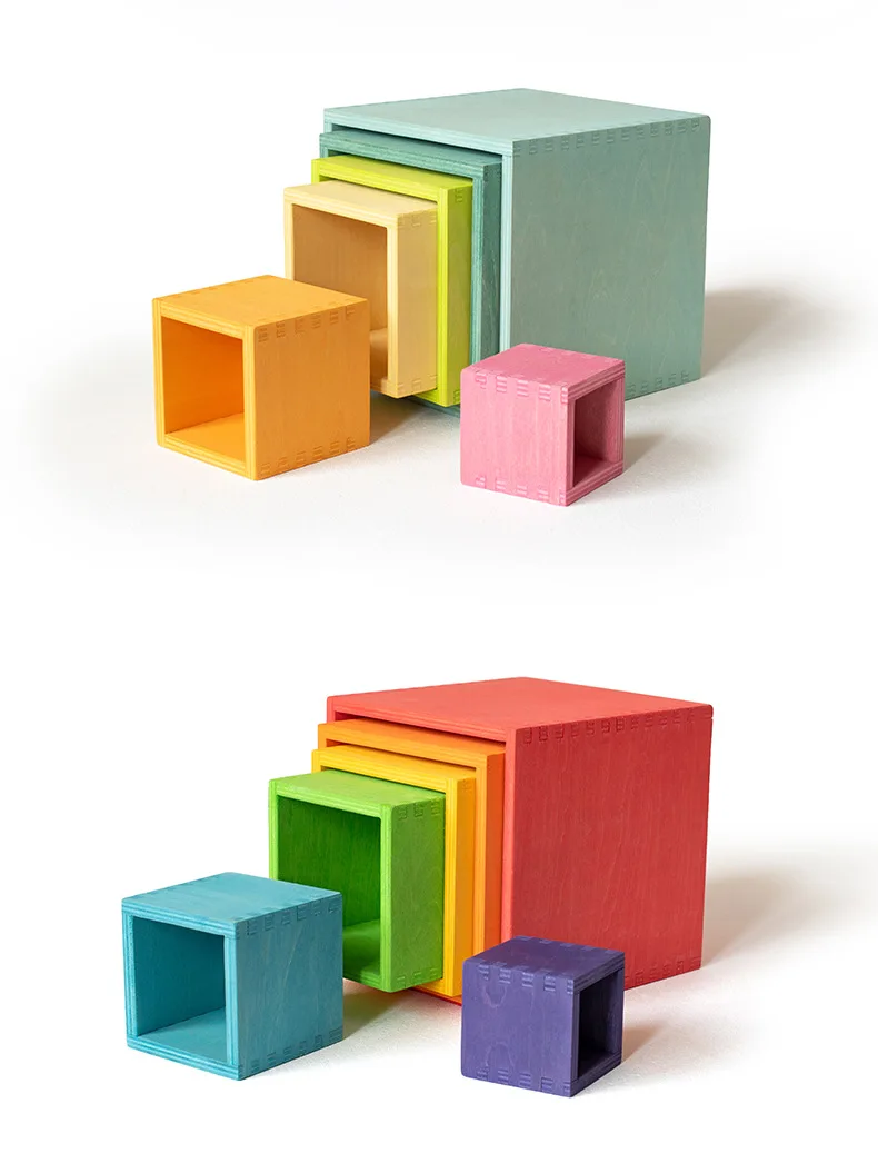 Wholesale Customized Wooden Rainbow Nesting Cubes Storage Stacking Boxes Nesting Building Blocks