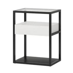 Tribesigns Modern Simple Nightstands Tempered Glass with Drawer Bedside End Table Bedroom Furniture Storage