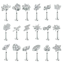 10Pc Stainless Steel Threadless Push in Ear Cartilage Tragus Helix Earring Piercing Cz Labret Stud Lip Ring Easy to Wear Jewelry