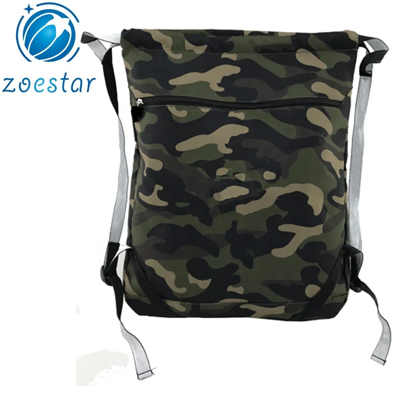 Camouflage 600D Polyester Drawstring Backpack with Pocket Sport Gym Shopping Daily String Bag