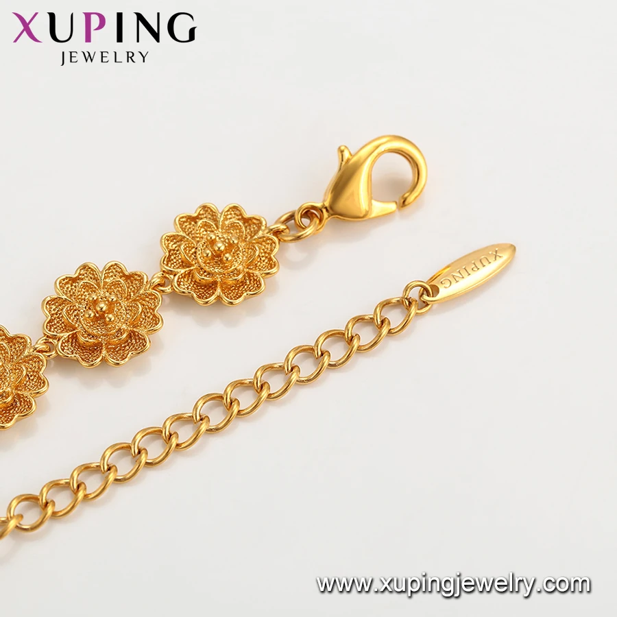 76520 xuping elegant jewelry copper alloy dubai gold plated lotus shaped hand bracelet for women