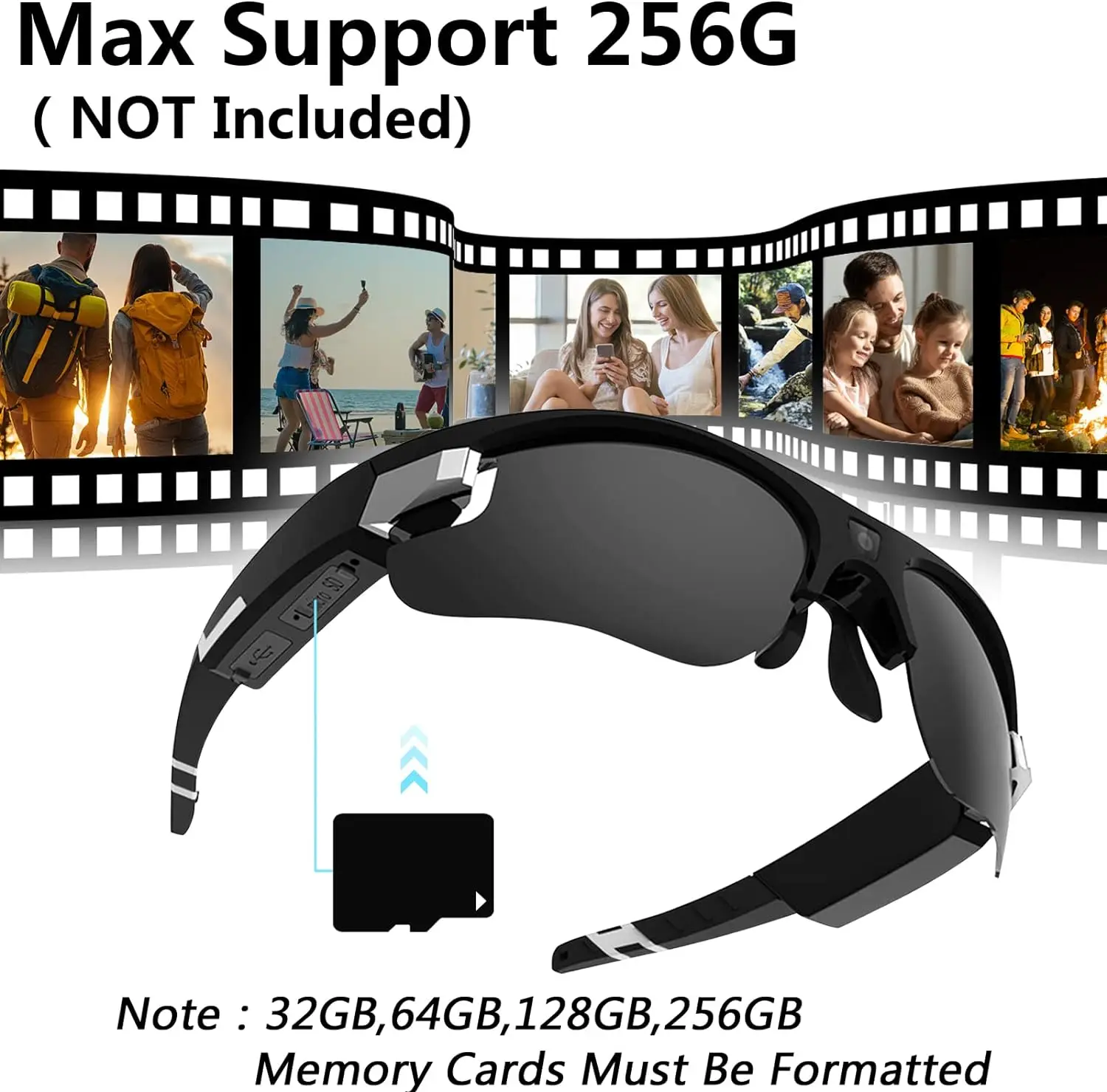 1080P Action Sports Camera Film Hands Free Photo Video Recording Smart Glasses With Camera Sunglasses