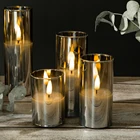Candle Best Seller Set Of 5 Home Decoration Pillar Grey Glass Led Candle