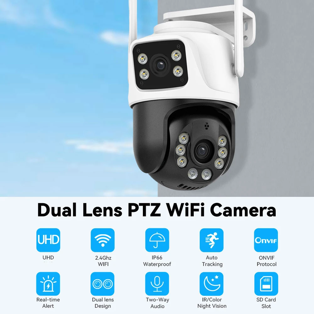 ICsee Outdoor 6MP 8MP Dual Lens Wireless PTZ CCTV Camera 6MP supervisory Tracking 6MP 4K Dual Lens PTZ Mini WiFi Network Camera