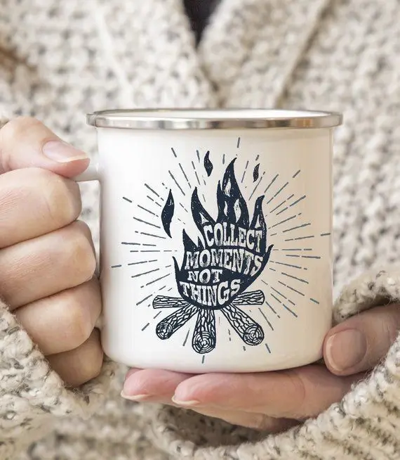 wholesales campfire custom logo reusable rolled rim metal steel tin enamel camping coffee tea cup mug with handle