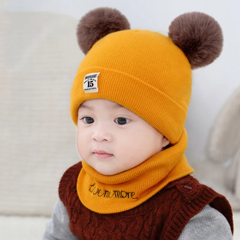 Lumsinker 2 Pcs Baby Toddler Beanie Cap Scarf Set Neckwarmer Knit Hats 