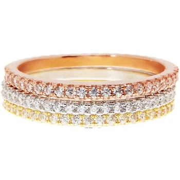 14K Gold Plated Stainless steel CZ Simulated Diamond Stackable Ring Eternity Bands CZ Zircon rings for Women