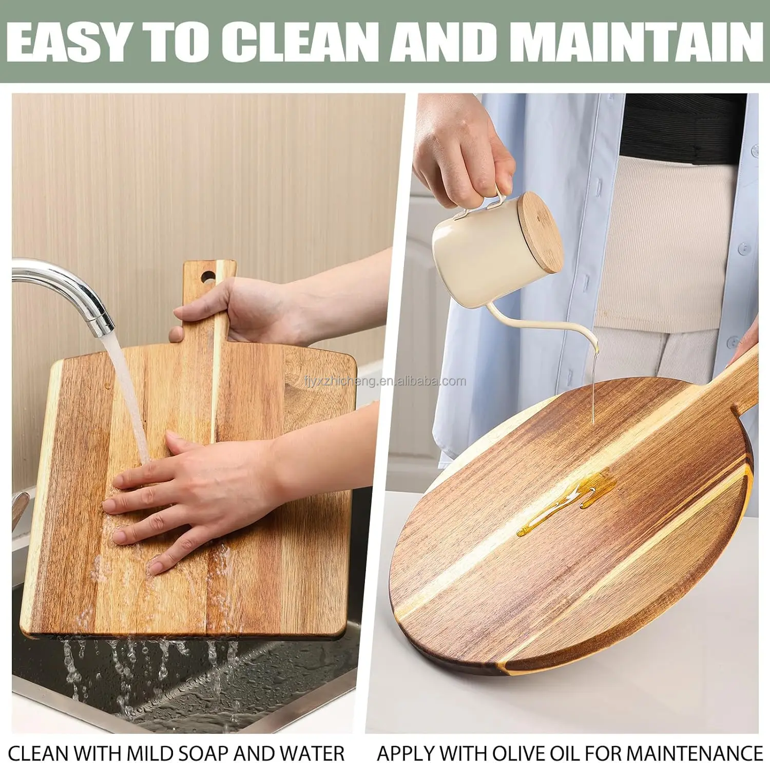 product 2 pack acacia wood square cutting board set with stand 06 inch thick for cheese meat pizza vegetables 16x12 inch-6