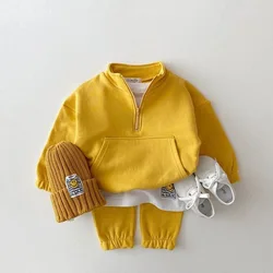 2022 spring autumn Korean style kids clothing sets solid jogging sets toddler little girls sweatshirt suits with zipper