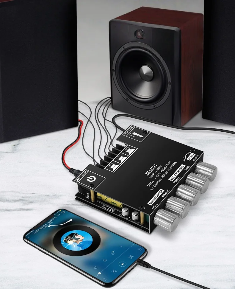 ZK-MT21 2.1 Stereo Power Amplifier Bluetoothes Audio Digital HIFI Power Amplifier Board Module Bass Treble Amplifier ZK-MT21