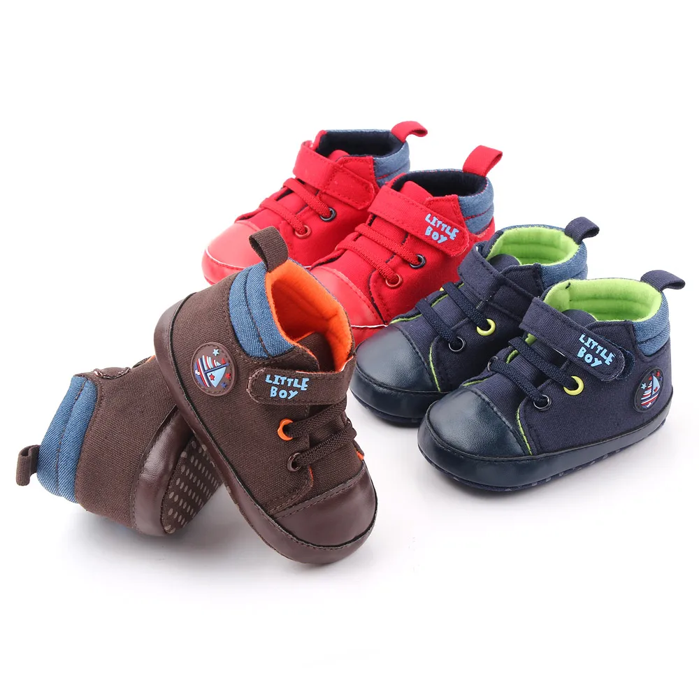 Cartoon Retro High Top Fashion Trend Alphabet Decorated Baby Canvas Toddler Shoes manufacture