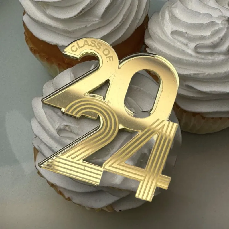 New designs cupcake topper 2024 grad cake decorating supplies gold acrylic happy congratulations party accessories cake topper