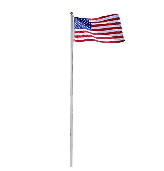 HomGarden 20FT Aluminum Flagpole 3'x5' US American Flag & Gold Ball Top Kit Hardware Commercial Outdoor Garden Halyard Flag Pole