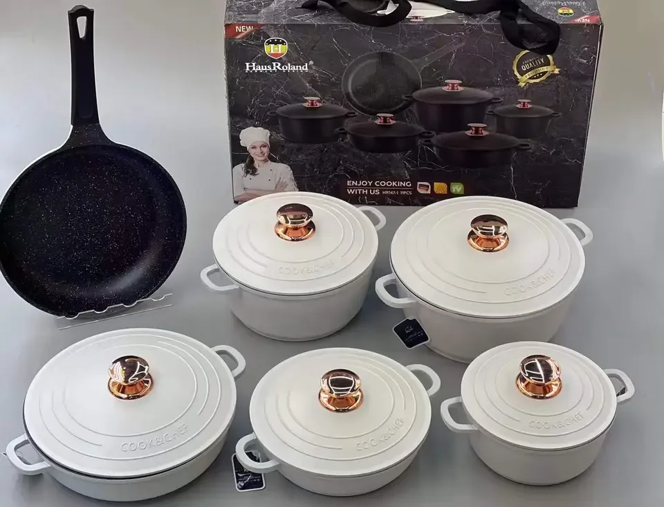 11pcs New Design Die-casting Non stick Aluminum Cookware Sets Soup Pot with Frying Pan for Kitchen