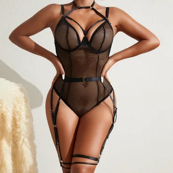 Luxury Black Mesh Sexy Women's Jumpsuits Playsuits See-Through Female Tights Women's Bodysuits For Women Fishnet Lingerie OEM