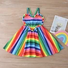 Summer New Design Rainbow Striped Print Girls Dress Hot Sale Remake Baby Clothes