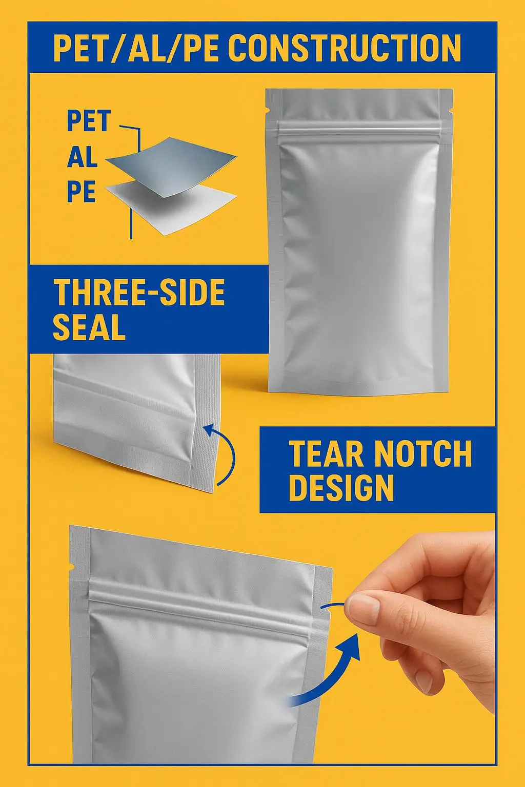 High Barrier Custom Size Glossy Aluminum Foil Ziplock Bags for Moisture Proof Powder, Pills, Pet Food, and Tea Packaging - detail 4