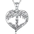 Family Isunni S925 Sterling Silver Heart Shaped Family Tree Of Life Necklace With Cubic Zirconia