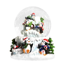 Glass Snow Ball Musical Light Custom Snow Globe LED Music Christmas With Penguin 2024 Christmas Decoration