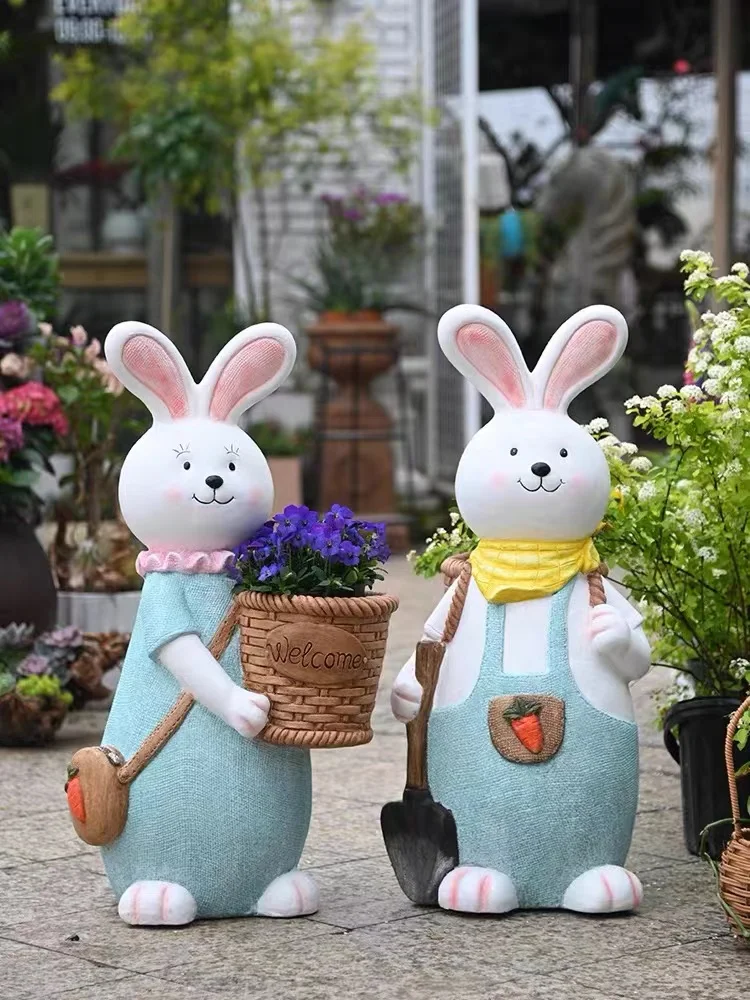 Cute Kindergarten Outdoor Rabbit Family Decor Plant Corner Creative Balcony Garden Decoration Animal Statue FlowerPot Sculptures