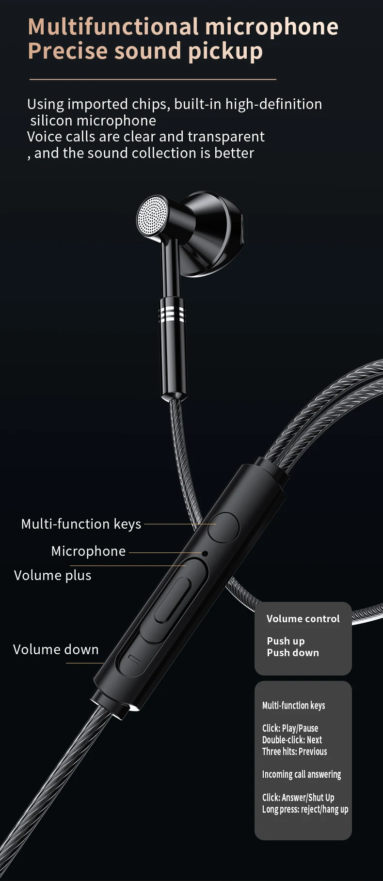 High Quality Type C Wired Earphones Bass in Ear Headphone Sports Earbuds With Mic Type C Wired Earphone