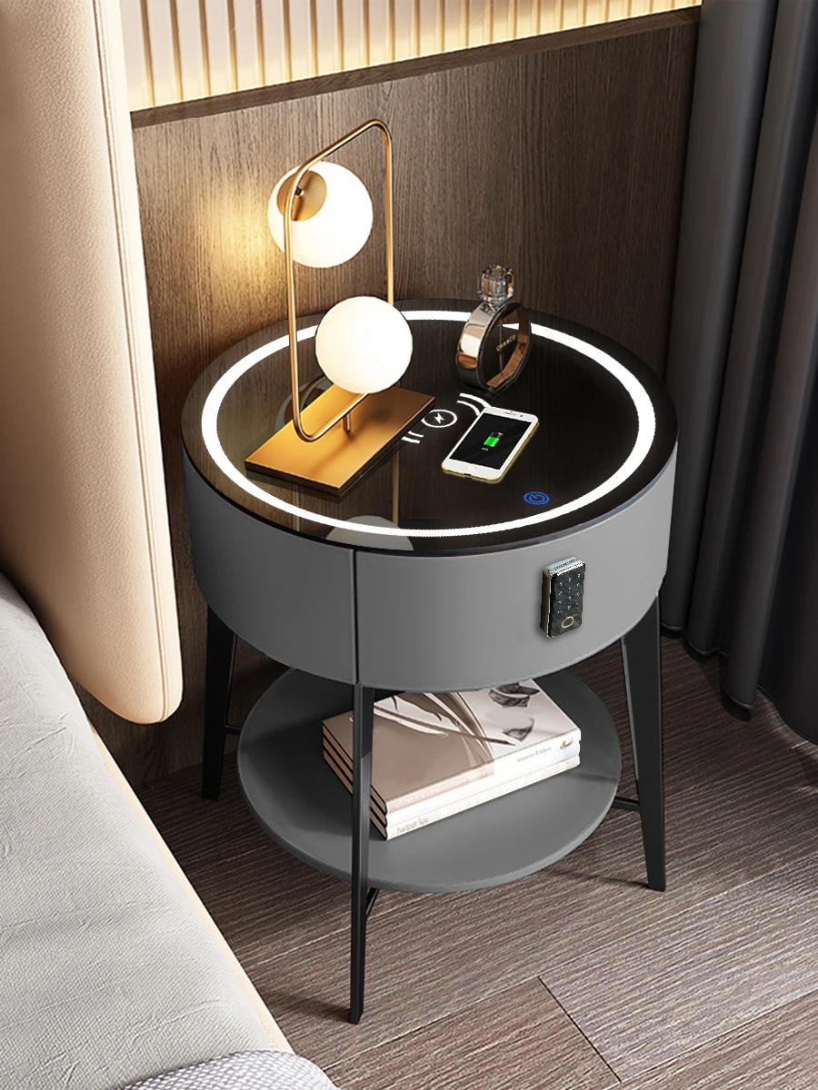 Smart Household Table Speaker With Wireless Phone Charging Projected Light Night Light Glass Top Side Round Table Speaker