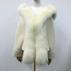 Cape 2020 Women Wool Winter Coats Girls Hooded Detachable Big Cape Fox Fur Collars Winter Coat