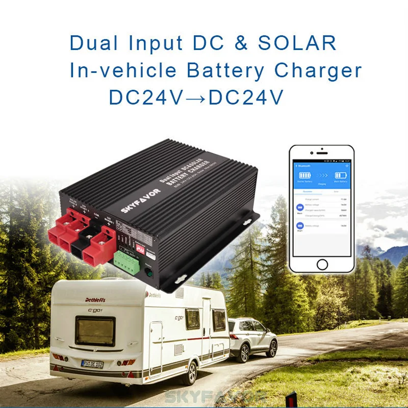Fast 24v dc to dc battery charger 24v 50A MPPT 24v 30a solar charger Dual Input Camper Van Vehicle Marine RV battery charger