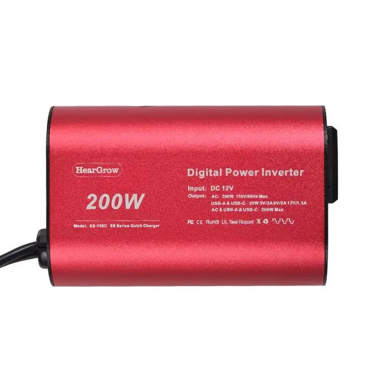 200W Power Inverter 12V to 110V AC Car Plug Adapter for Car Cigarette Lighter, Outlet Converter with USB + Type-C Car Charger fo
