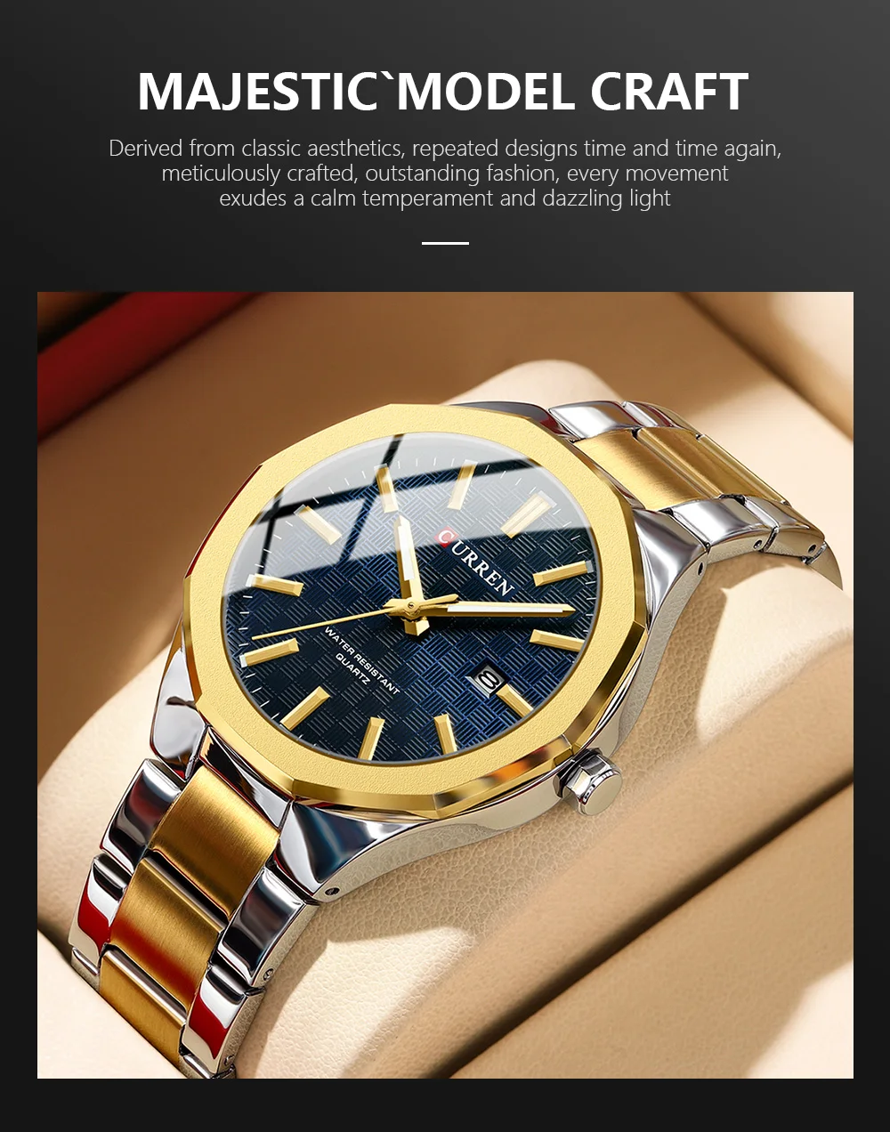 CURREN 8477 Business Luxury Men's Quartz Watch with Luminous Hands Stainless Steel Fashion Clock with Date Waterproof Wristwatch