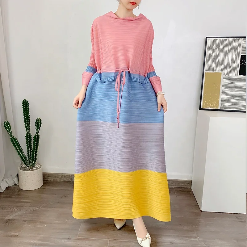 JUES New Fashion Pleated Plus Size Oversized Long Sleeve Maxi Dress Women Muslim Casual Women's Dresses