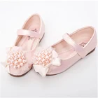 Leather Shoes Spring New Fashion Heels Leather Shoes Bow Design Bling Bling Pink Flower Pattern Shoes Kid Girls