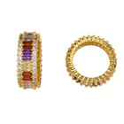 Micro Pave Gold Jewelry Fashion Luxury Colorful Micro Pave Zircon Ring Brass 18K Gold Plated Crystal Jewelry For Women