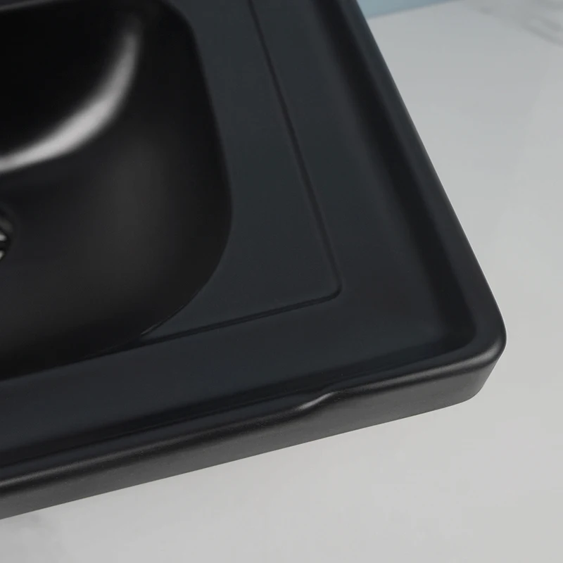 Tarpul Hot Selling Modern Hotel Ceramic Bathroom Vanity Cabinet Rectangular Mat Black Sink Basin Overflow Basin Overflow details