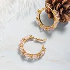 Plated Hoop BXY Pink Glass Beads Gold Plated Earrings Round Circle Crystal Hoop Earrings For Women