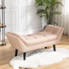 Stool High Quality Modern Fabric Upholstered Scroll Arm Tufting Ottoman Stool Bench Bed End 1PC