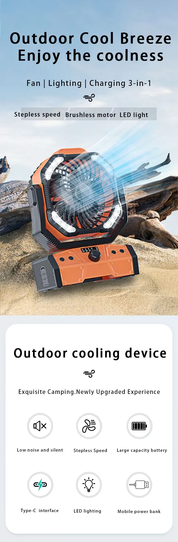 Table Fan, Portable, 30000mAh, USB - detail 4
