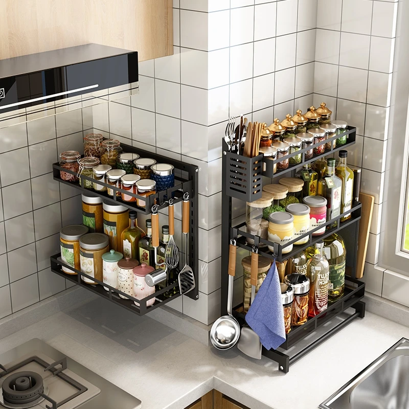 Wholesale household products Kitchen three layer spice rack arrangement rack Wall mounted spice bottle rack