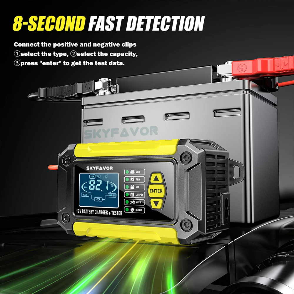 All in one car battery charger 12V 6A automatic gel agm lead acid battery analyzer CCA internal resistance tester & pulse repair