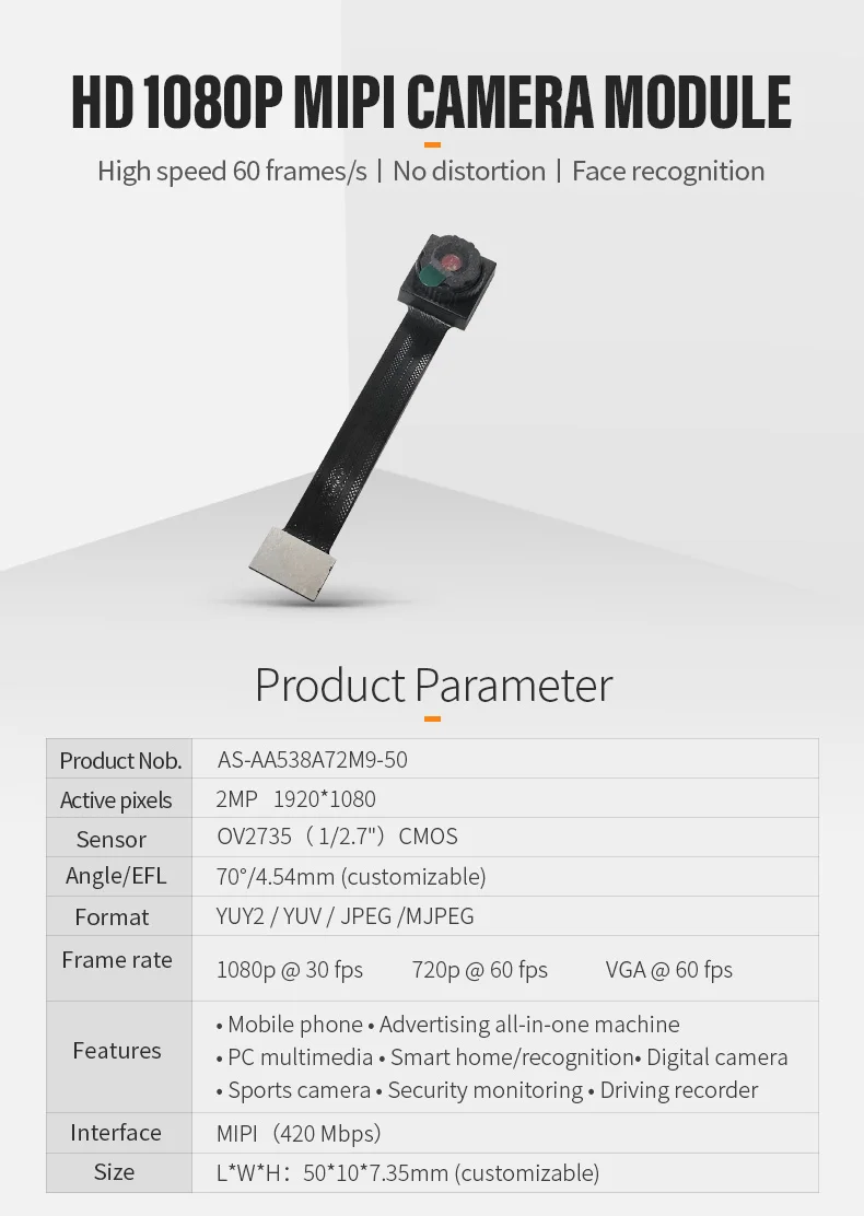 DGZX High definition 30 frame Mipi interface 1080p 2mp OV2735 smart home drone image transmission camera module插图 DGZX High definition 30 frame Mipi interface 1080p 2mp OV2735 smart home drone image transmission camera module插图