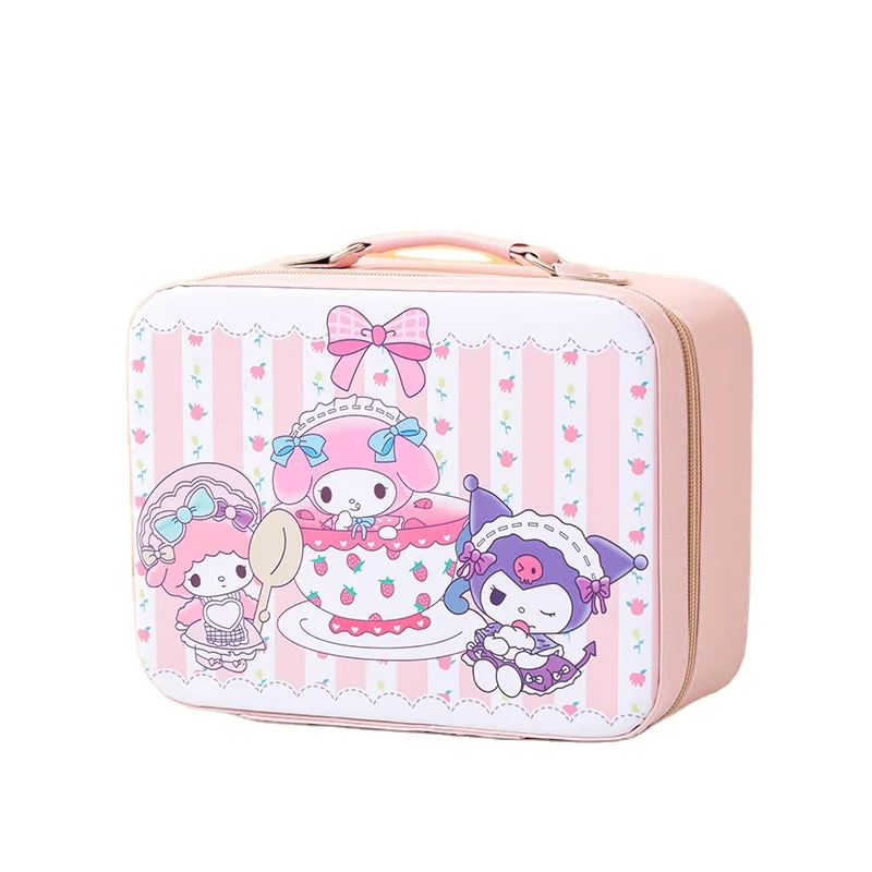MB1 Sanrio Large Capacity Portable Cosmetic box Cute Kuromi PU Makeup Box With Mirror Melody Travel Storage Handbag