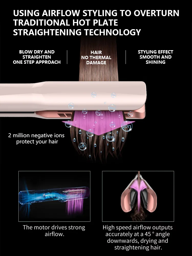 Professional 2-in-1 Hot Air Styler New Design Flat Iron LCD Display Titanium Plate Electric Hair Dryer Straightener factory