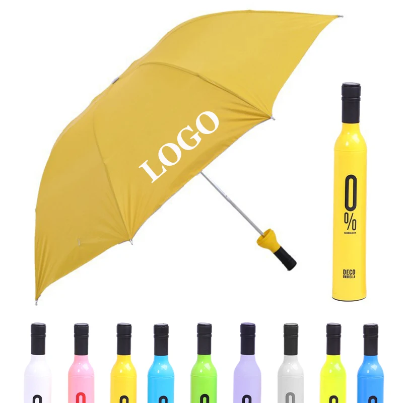 Custom Printing Advertise Business Gift Promotion Travel Rain Sunny 3 Folding Umbrella Logo Wine Bottle Umbrellas