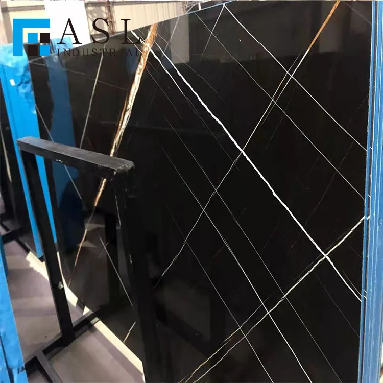 Custom natural pure black marble with gold line iran black marble vein of gold veins tunisa black gold stlaurent marble tiles