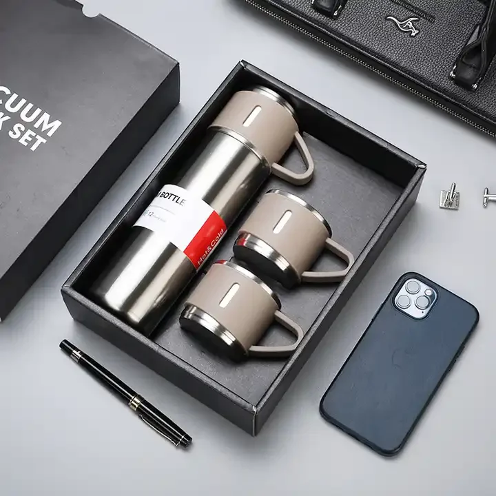 outdoors portable double wall vacuum cup flask thermos stainless steel cutlery thermos mug gift set