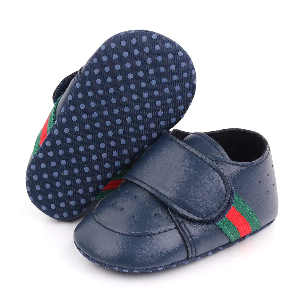 British Style Pure Color PU Leather Mesh Breathable Baby Boys Soft Soled Toddler Shoes details